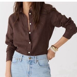 NWOT J Crew Baird McNutt Irish Linen brown button down shirt - Size 12 NEW